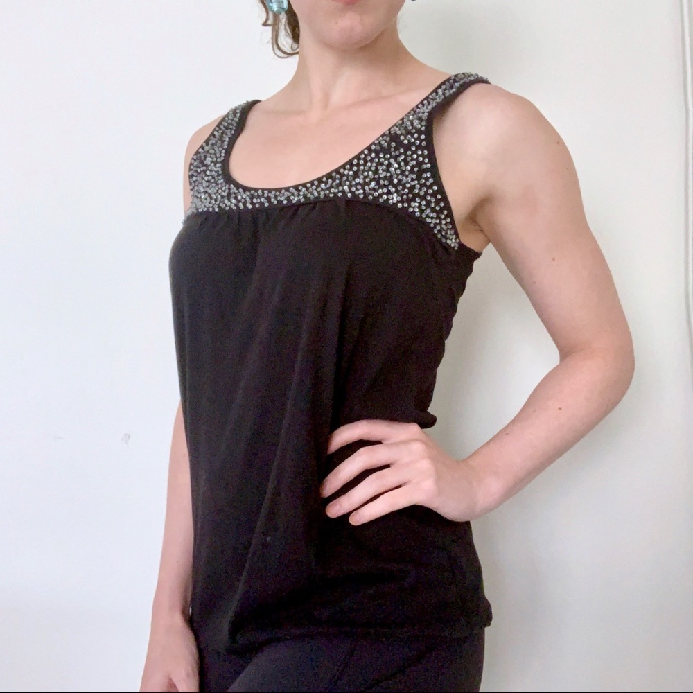 American Eagle black tank silver sequin embellished Y2K festival Elena Gilbert S